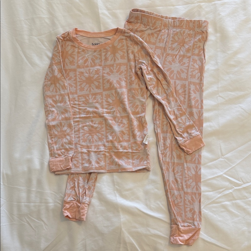 SoHa Keiki 3T Kids Pink Floral Tile Long-Sleeve Bamboo Pajama Set